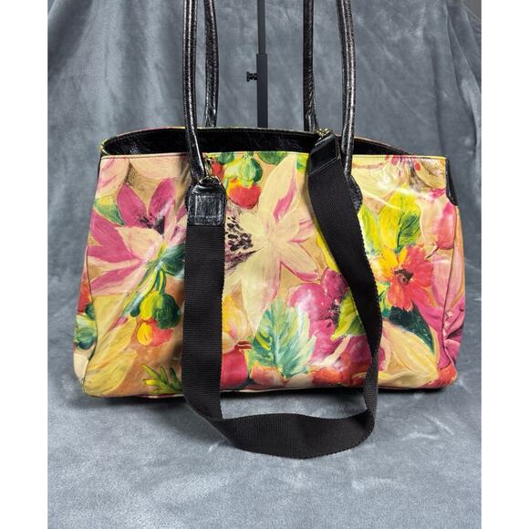 Maurizio Taituti Floral Leather Tote Bag Hand Painted Made in Italy Large